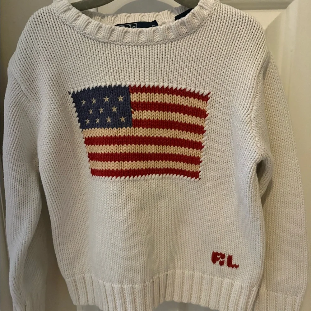 Ralph Lauren Kids White American Flag Knit Sweater